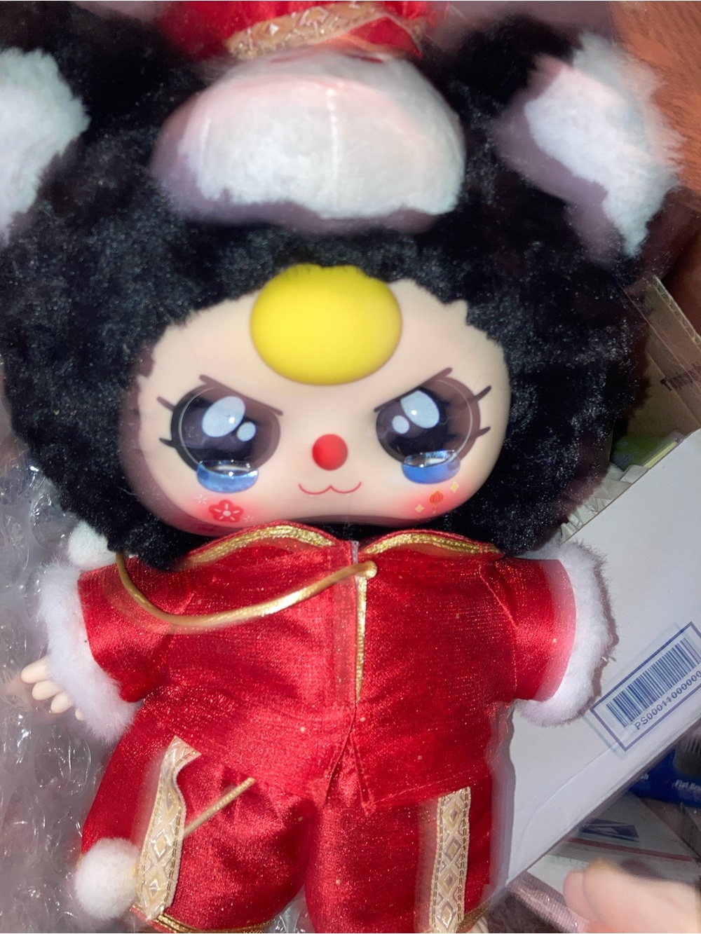 Cute Red Plush Doll with Black Hood - Kids Toy
